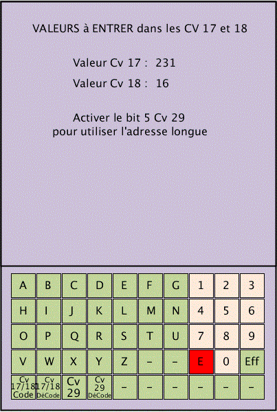 Valeurs à entrer dans les Cv 17 et 18