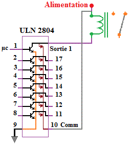 commande relais avec diode uln 2804