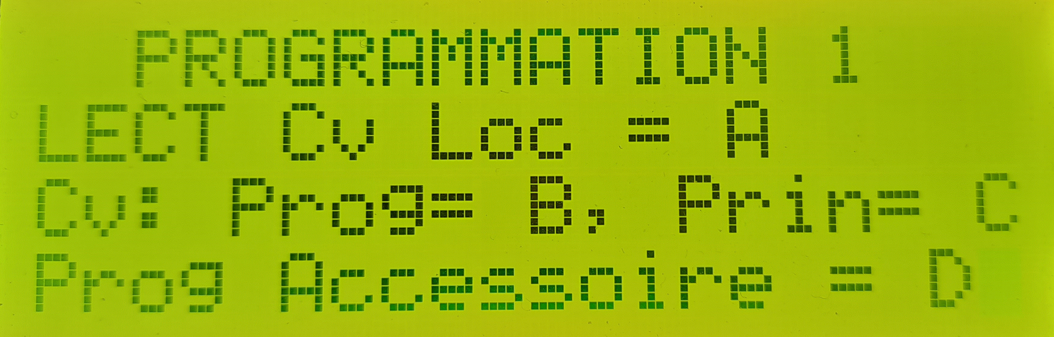 Affichage du menu programmation 1