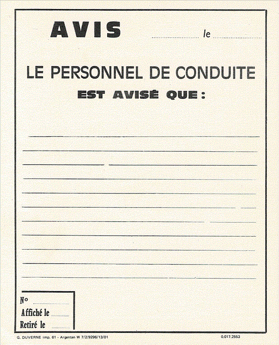 Avis du personnel de conduite